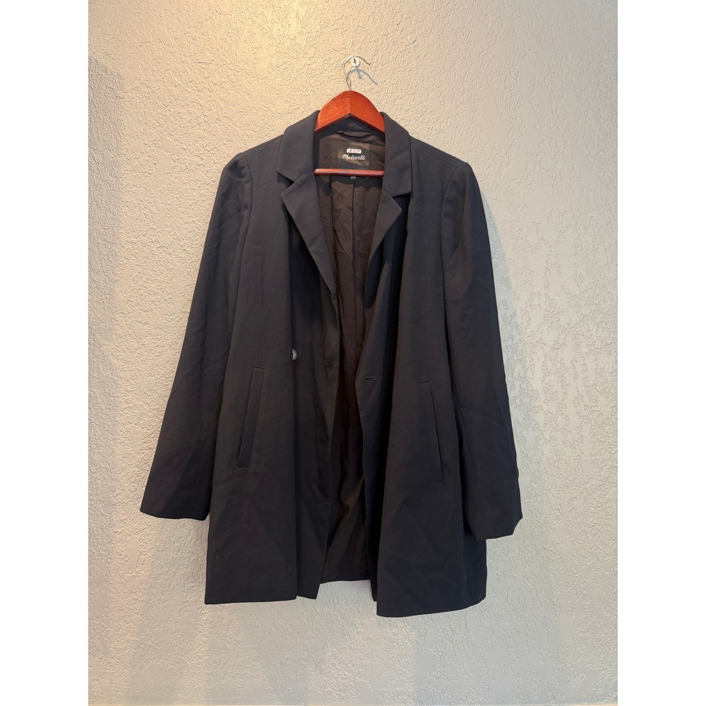 Madewell Womens Navy Blue Double Breasted Blazer Jacket Size L Longline Crepe
